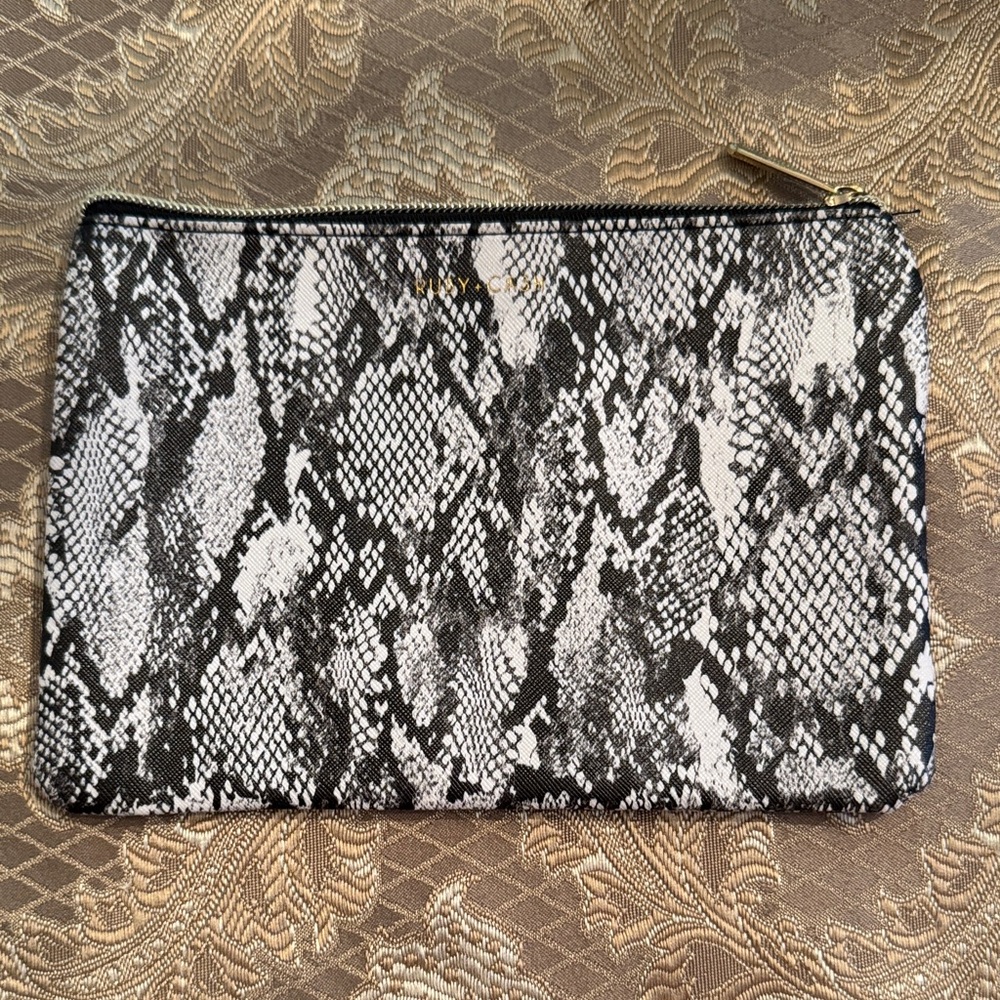 Ruby and Cash Black and White Snake Print Clutch Pouch Makeup Bag